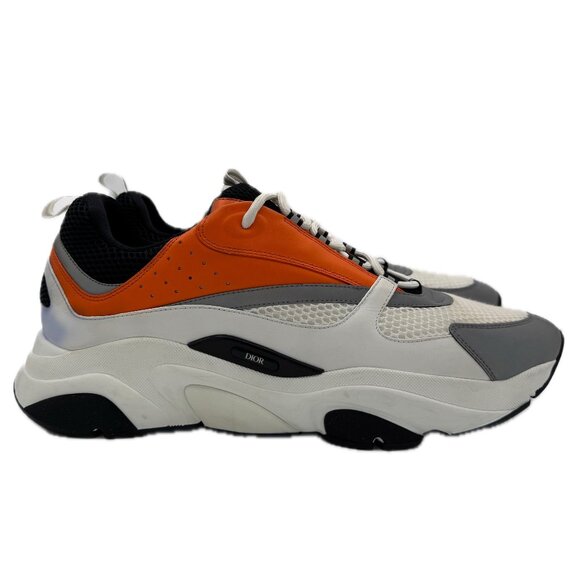 Christian Dior Technical Mesh Calfskin Mens B22 Sneakers White Orange